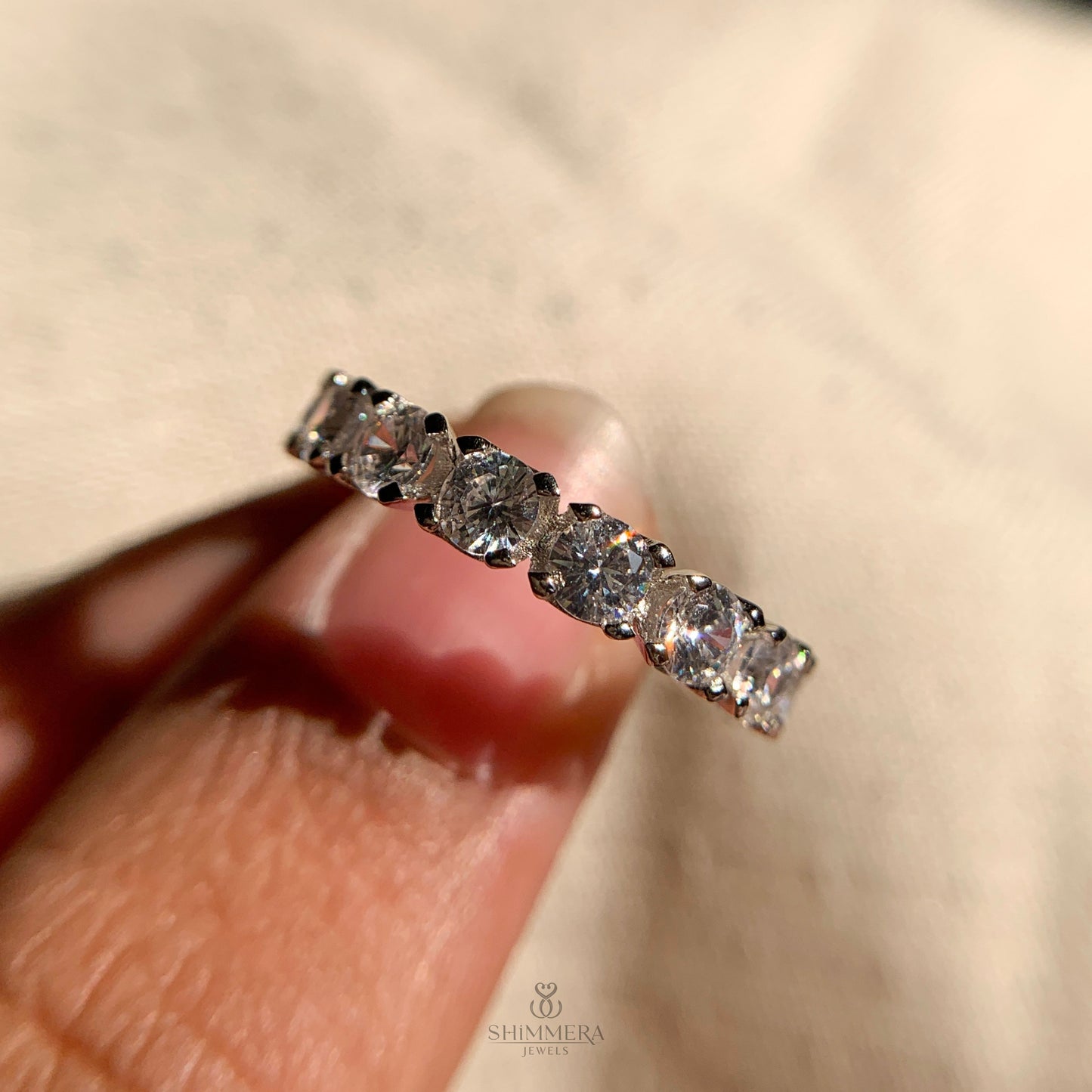 Sparkling lab grown diamond full eternity band with round stones
