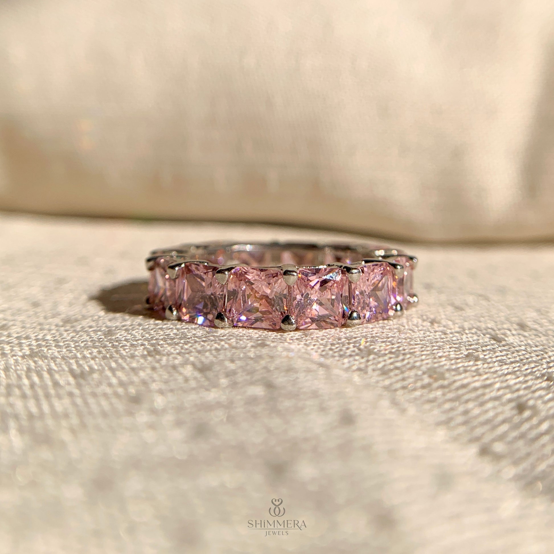 Timeless wedding ring with channel-set princess cut diamonds