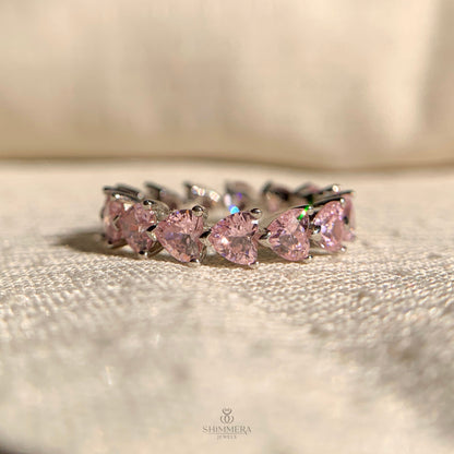 Heart-shaped pink diamond eternity ring for women – romantic anniversary band