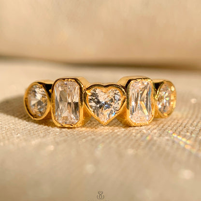 Multi-shape bezel set diamond wedding band in 14k white gold