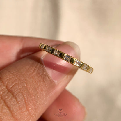 Dainty 14k gold baguette diamond wedding band for everyday wear