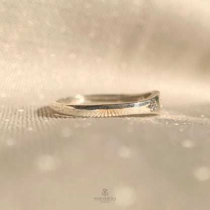 Dainty starburst diamond ring crafted in 14k white gold
