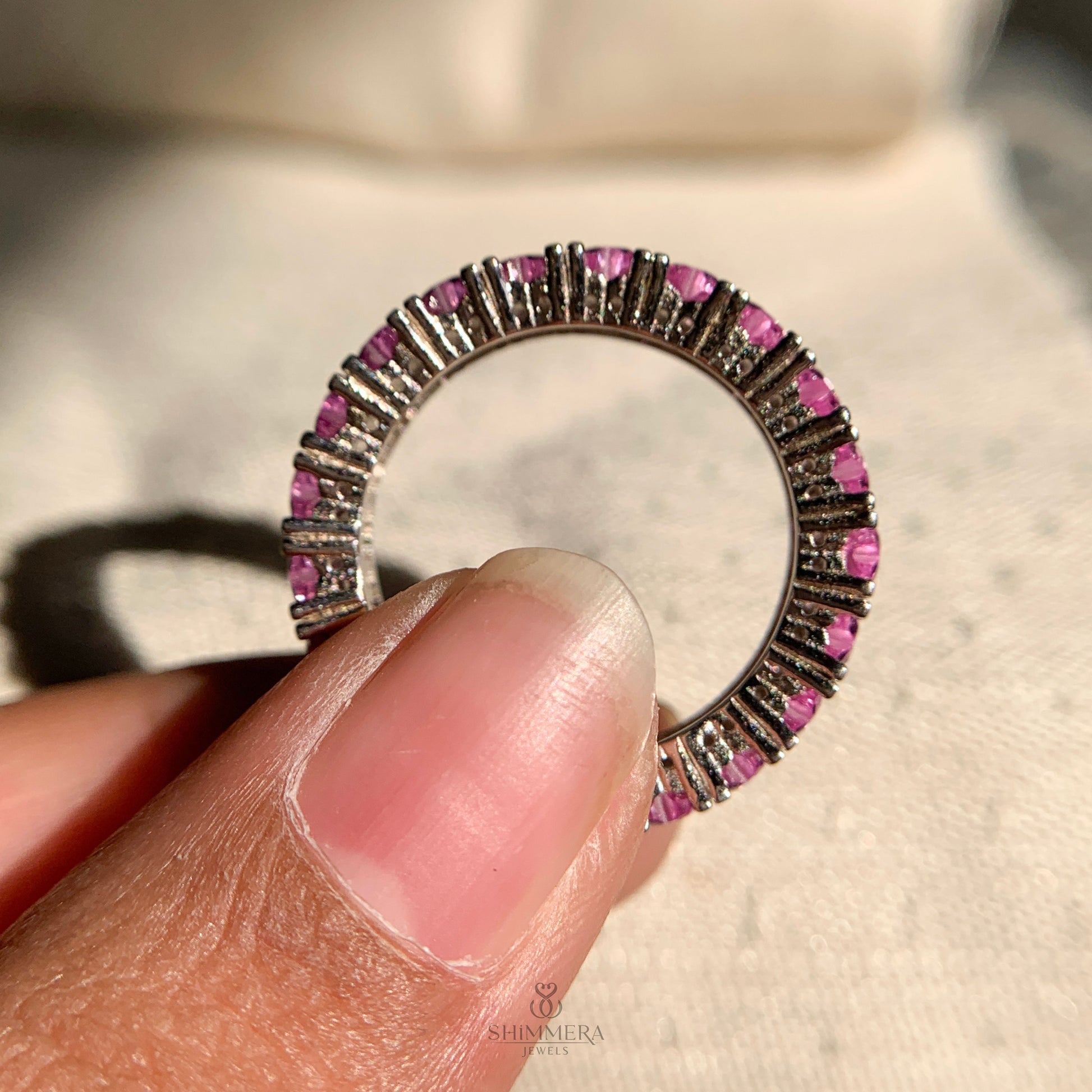 Modern pink diamond heart band crafted in gold