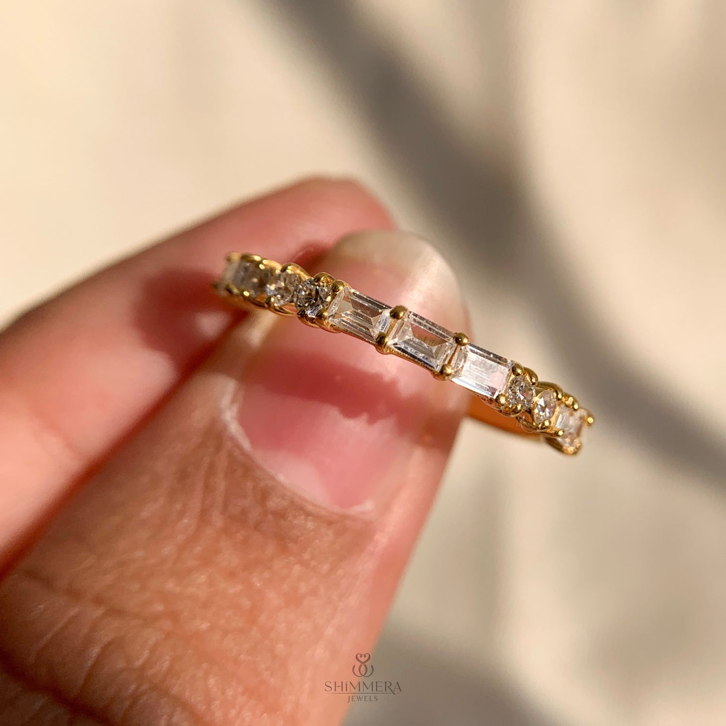 Baguette And Round Diamond Half Eternity Band