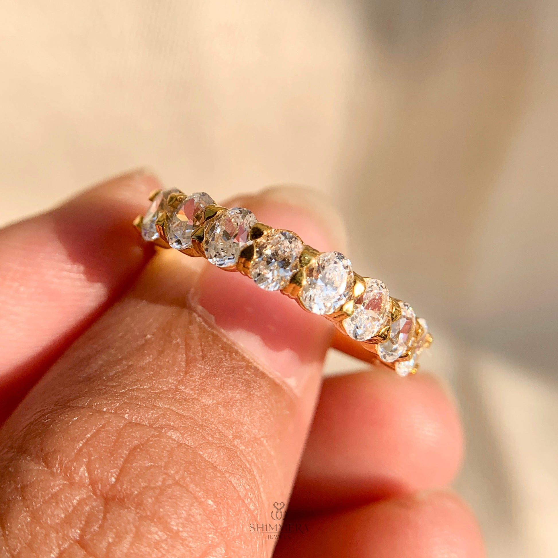 Luxury oval cut diamond half eternity wedding band for brides