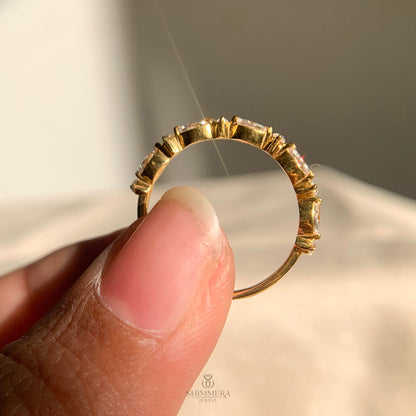 Modern marquise and round diamond half eternity wedding band