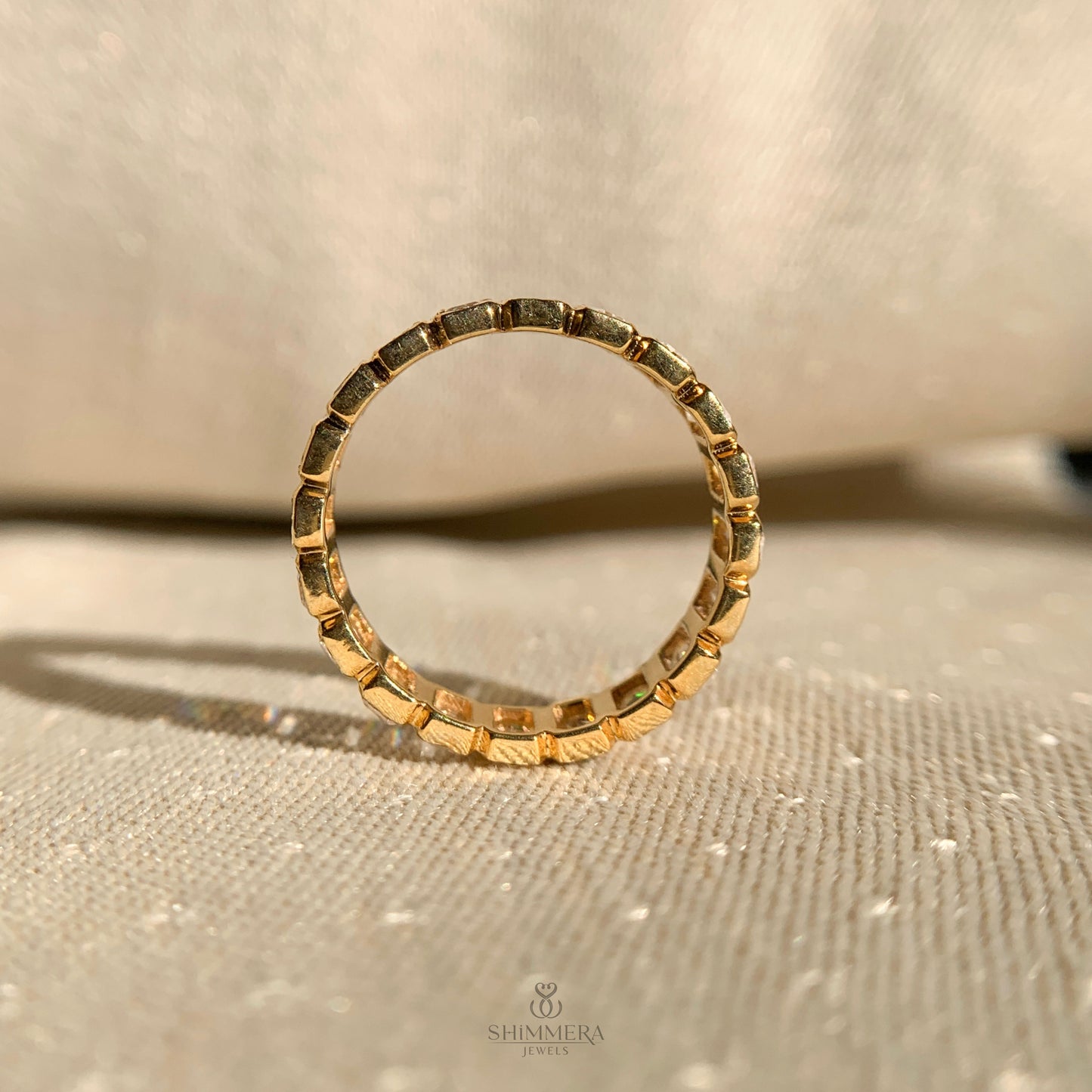 18k Emerald Diamond Shape Eternity Band For Women