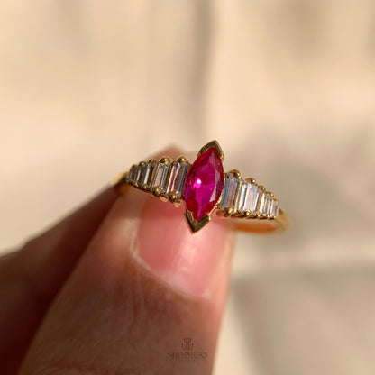 14k Gold Marquise With Baguette Accent Stones Engagement Ring