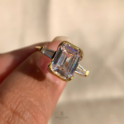 Three Stone Emerald Cut Diamond Ring