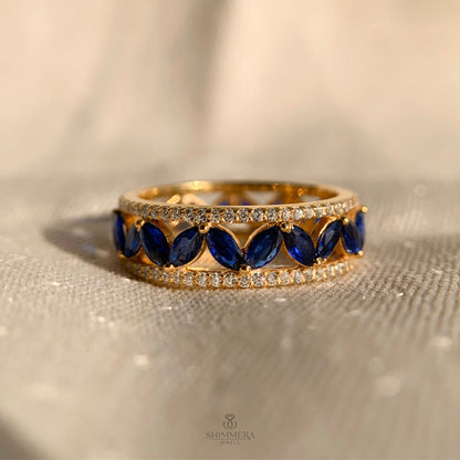 18k Yellow Gold Blue Sapphire Marquise Ring