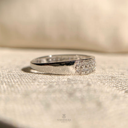 Double Row Round Diamond Channel Set Wedding Band