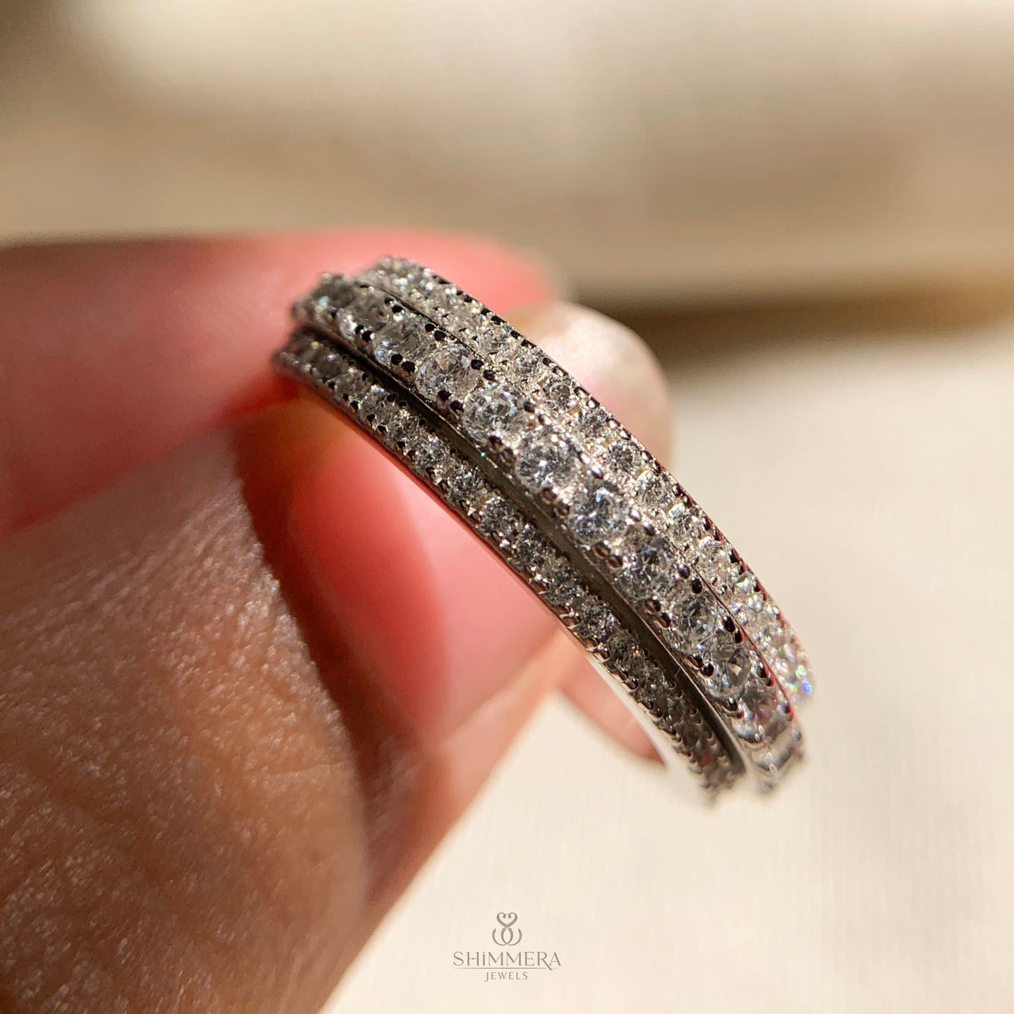 18k 3 Row Round Diamond Eternity Band