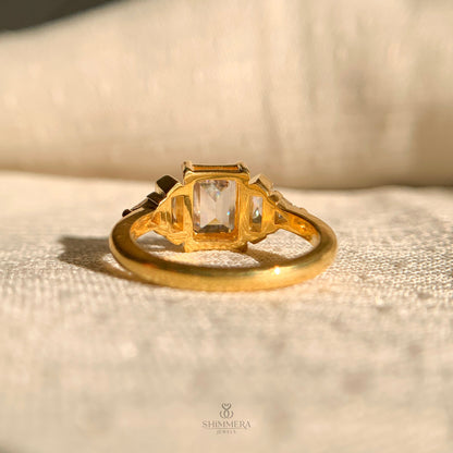 Emerald Cut Moissanite Three Stone Engagement Ring