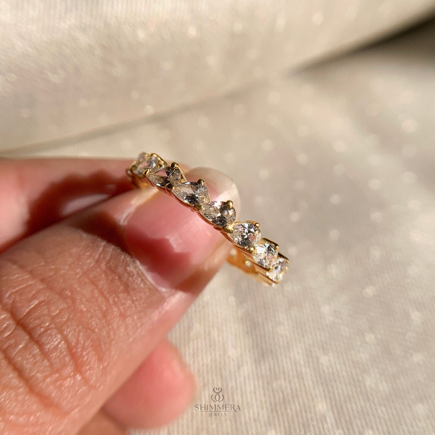 Cross Pear Cut Full Diamond Eternity Band