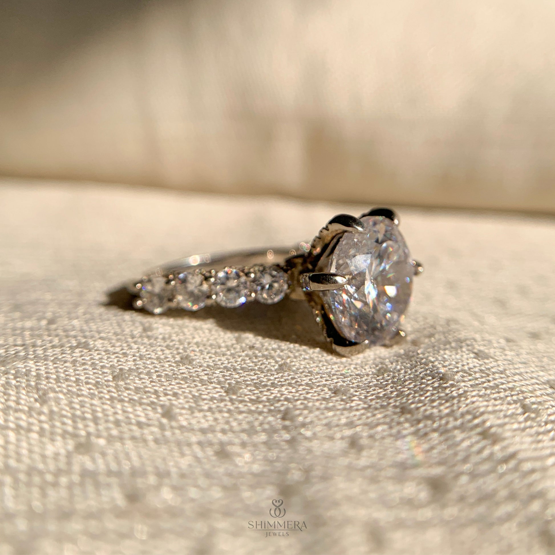 White gold engagement ring showcasing Old European cut diamond brilliance