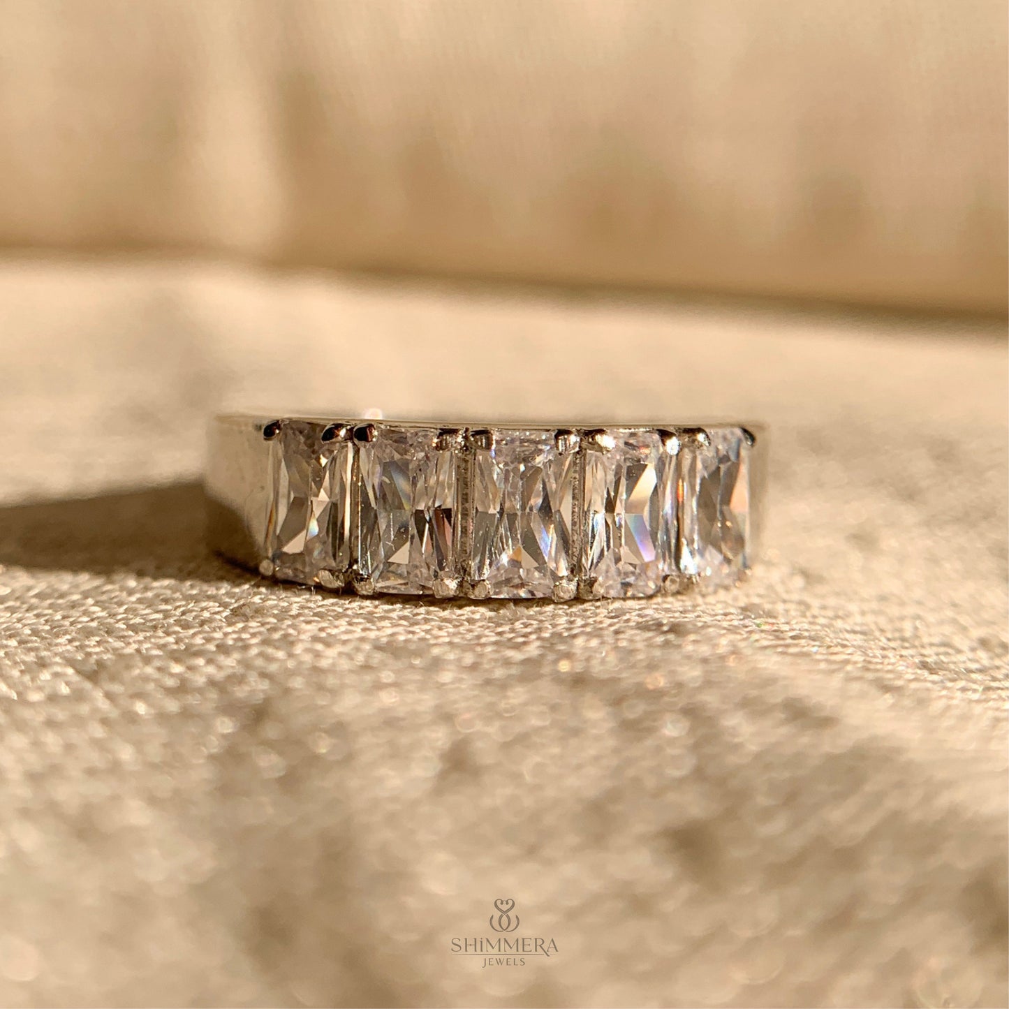Emerald Shaped Diamond Wedding Band