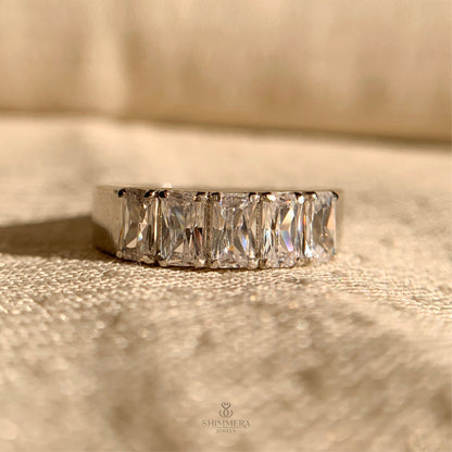 Emerald Shaped Diamond Wedding Band