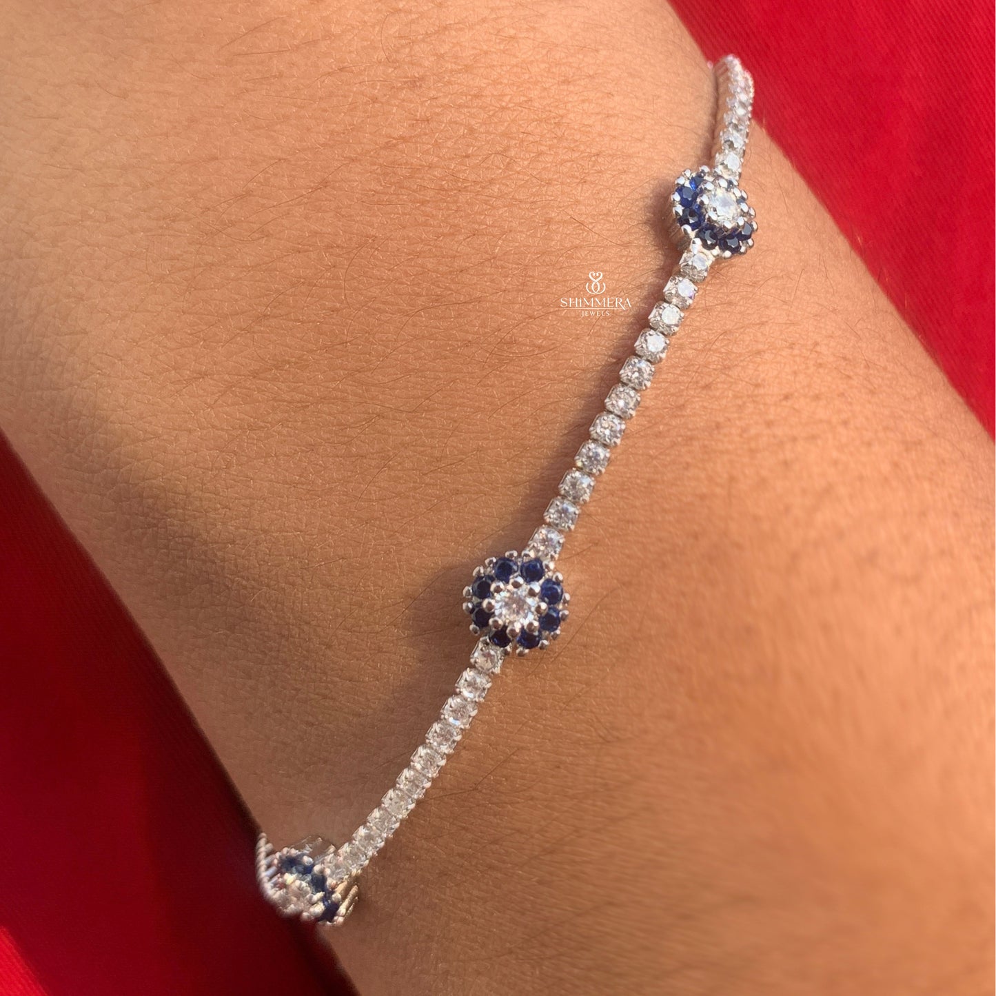 Dainty sapphire and diamond bracelet for anniversary gift