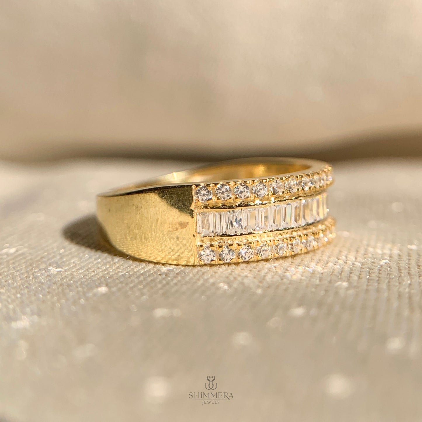Baguette and Round Diamond Anniversary Wedding Bands