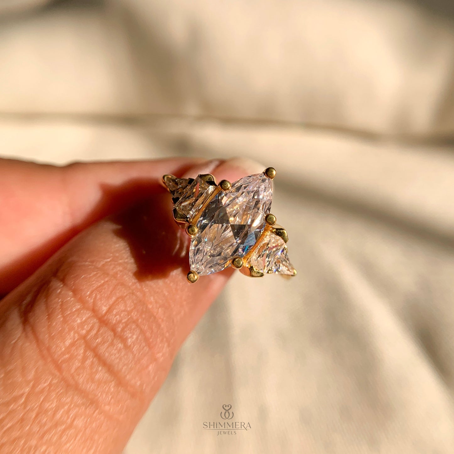 14k Yellow Gold Marquise Cut  Wedding Ring