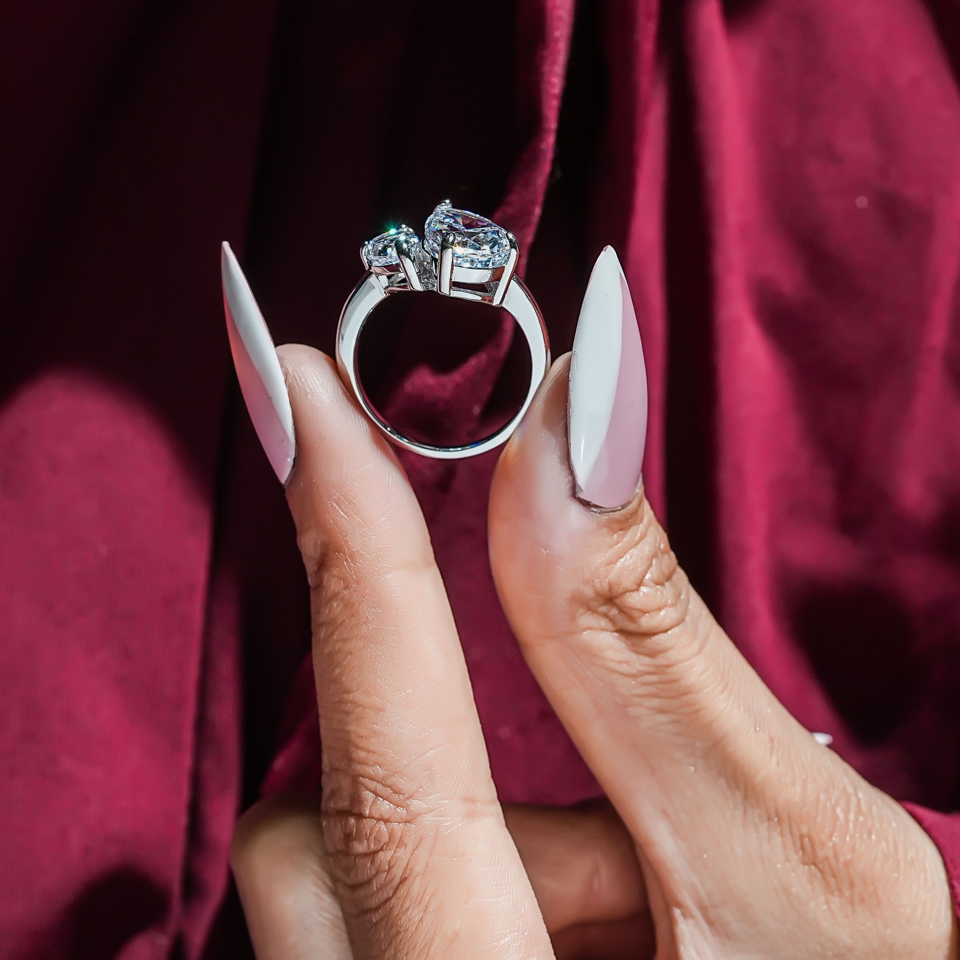 Custom Lab Created Double Pear Diamond Halo Toi et Moi Ring
