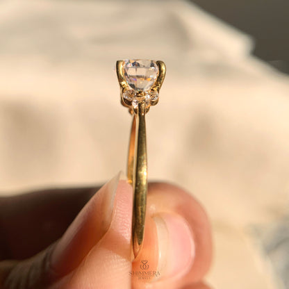 Dainty round cut wedding ring with side stone setting for women