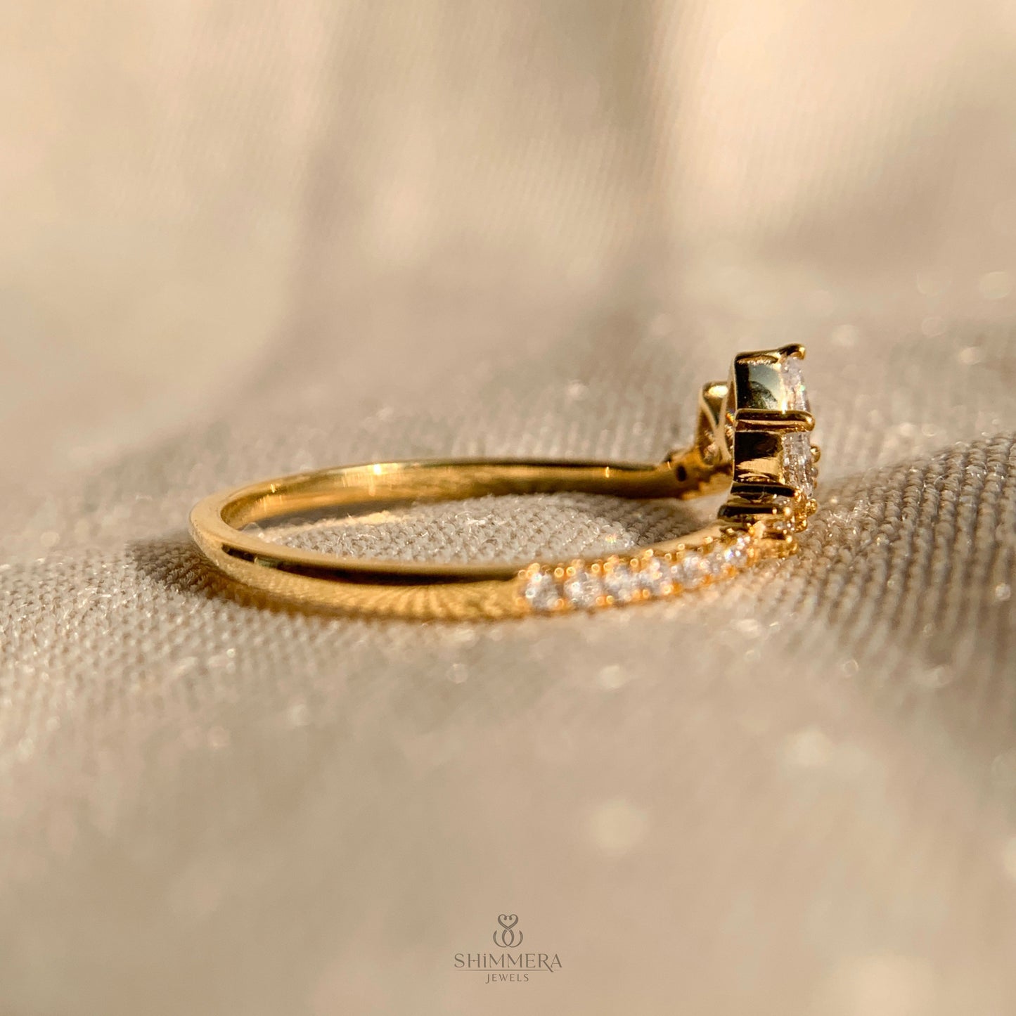 Pear And Round Curved Diamond Wedding Ring