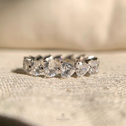 Elegant heart shaped moissanite diamond band for engagement or stacking