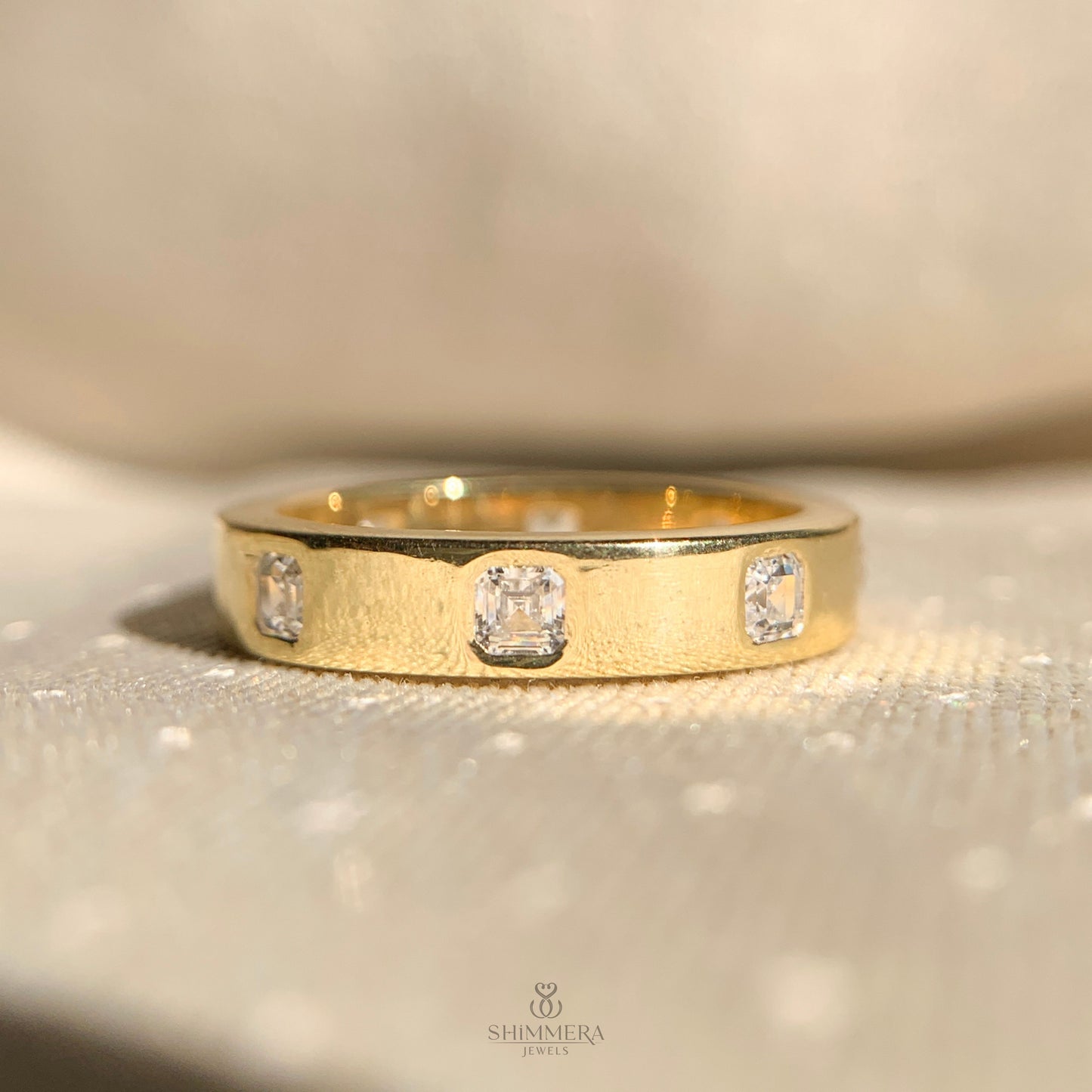 Timeless Asscher cut diamond wedding ring with full eternity design