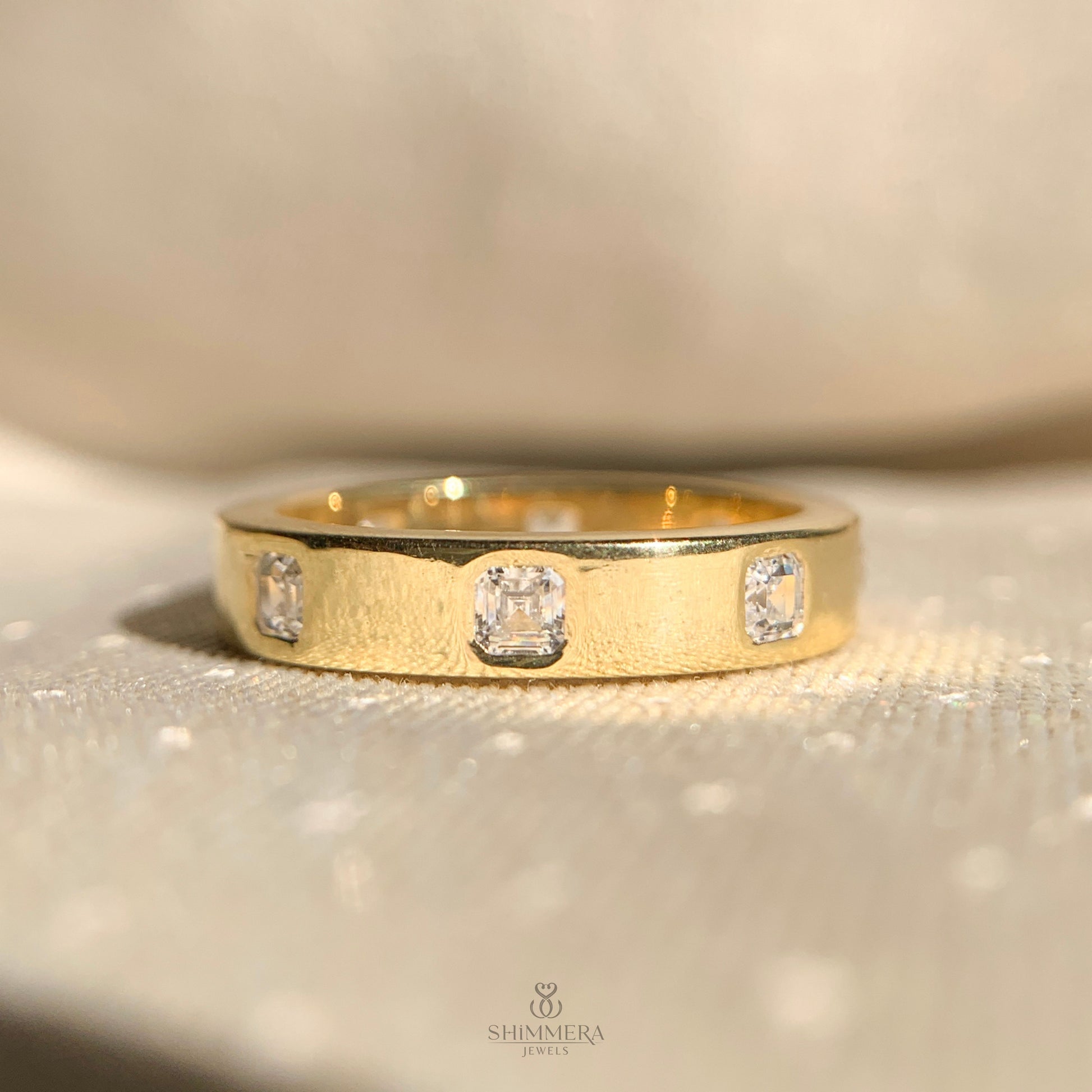Timeless Asscher cut diamond wedding ring with full eternity design