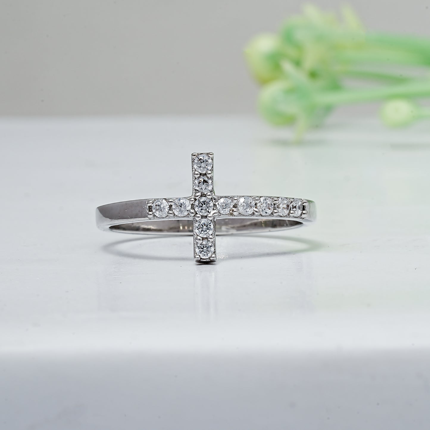 Moissanite Baguette Diamond Cross Ring 