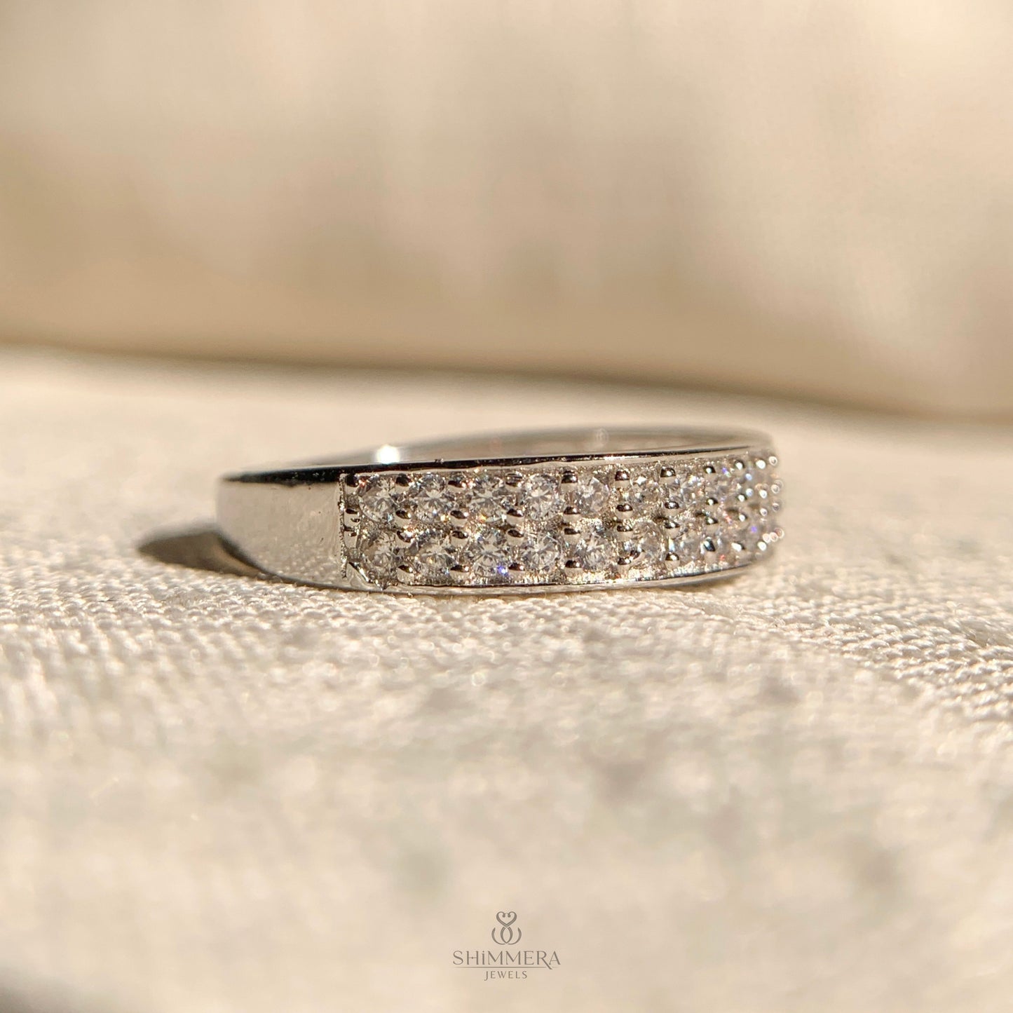 Double Row Round Diamond Channel Set Wedding Band