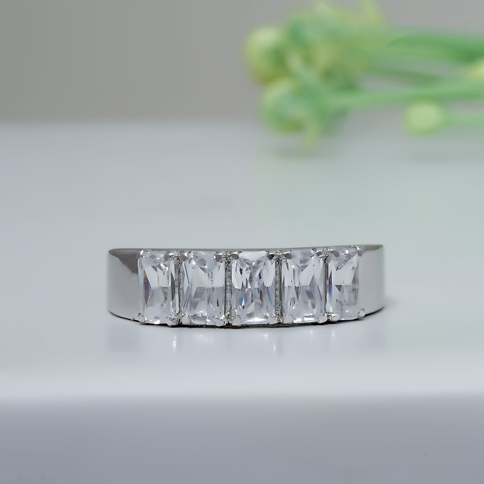 14K White Gold Emerald Cut Fancy Diamond Anniversary Band