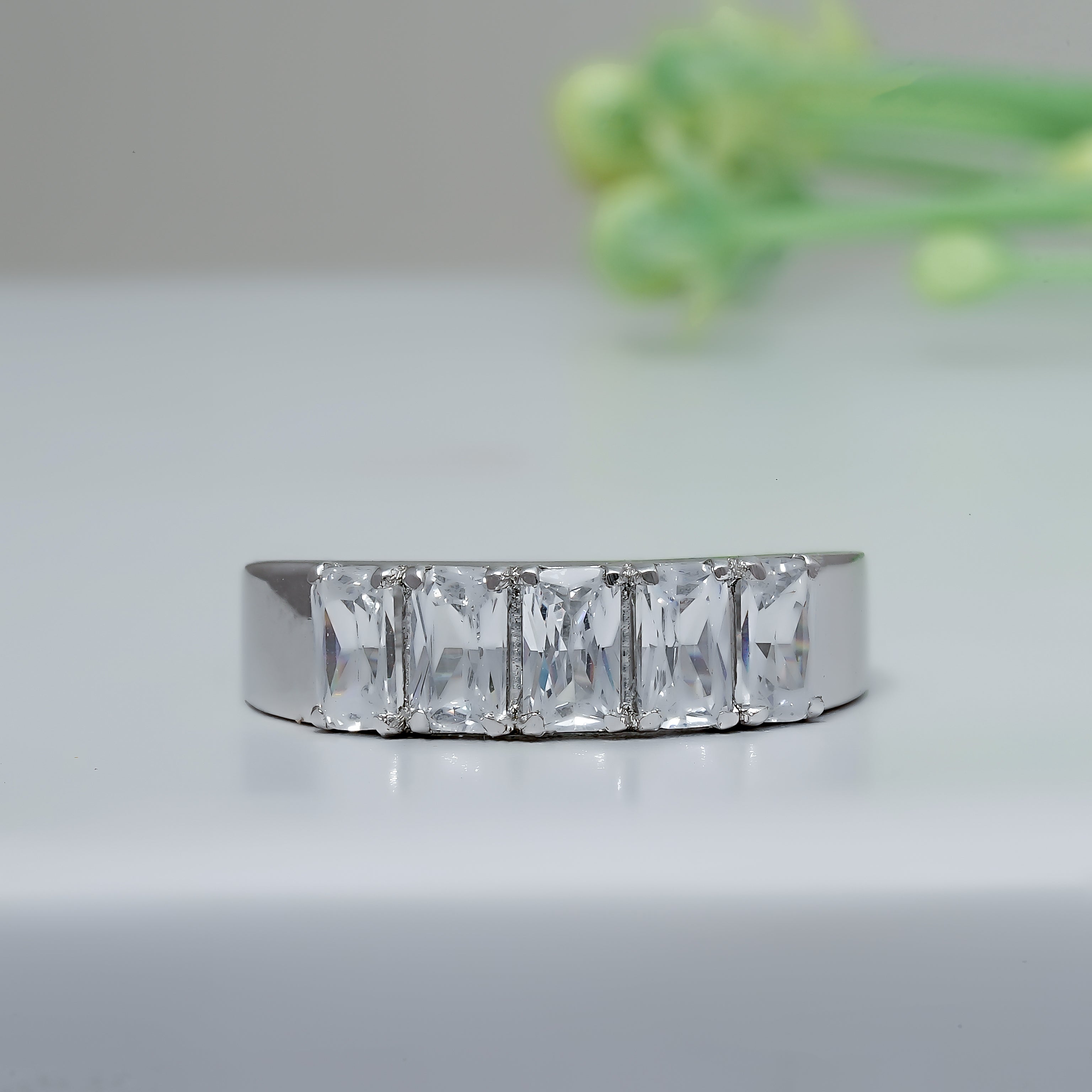 14K White Gold Emerald Cut Fancy Diamond Anniversary Band