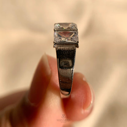 Emerald Cut Scalloped Half Eternity Band