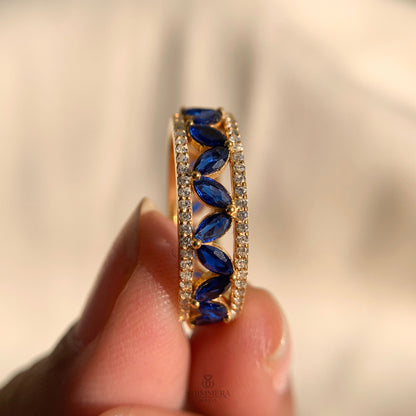 18k Yellow Gold Blue Sapphire Marquise Ring