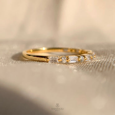 East West Baguette And Round Diamond Band In Gold