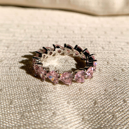 Luxury heart design pink diamond eternity ring in 14k gold