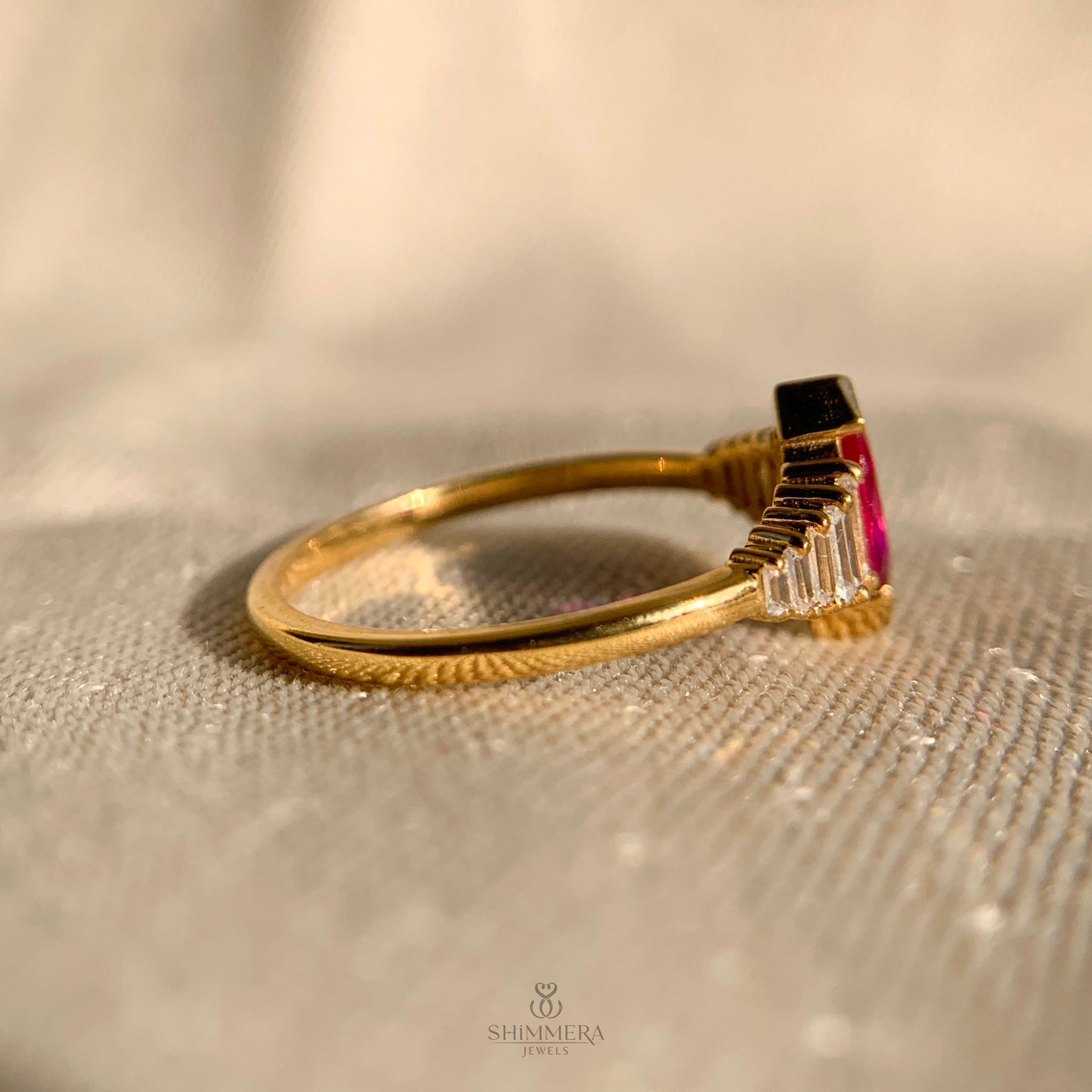 14k Gold Marquise With Baguette Accent Stones Engagement Ring
