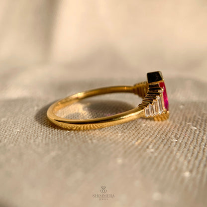 14k Gold Marquise With Baguette Accent Stones Engagement Ring