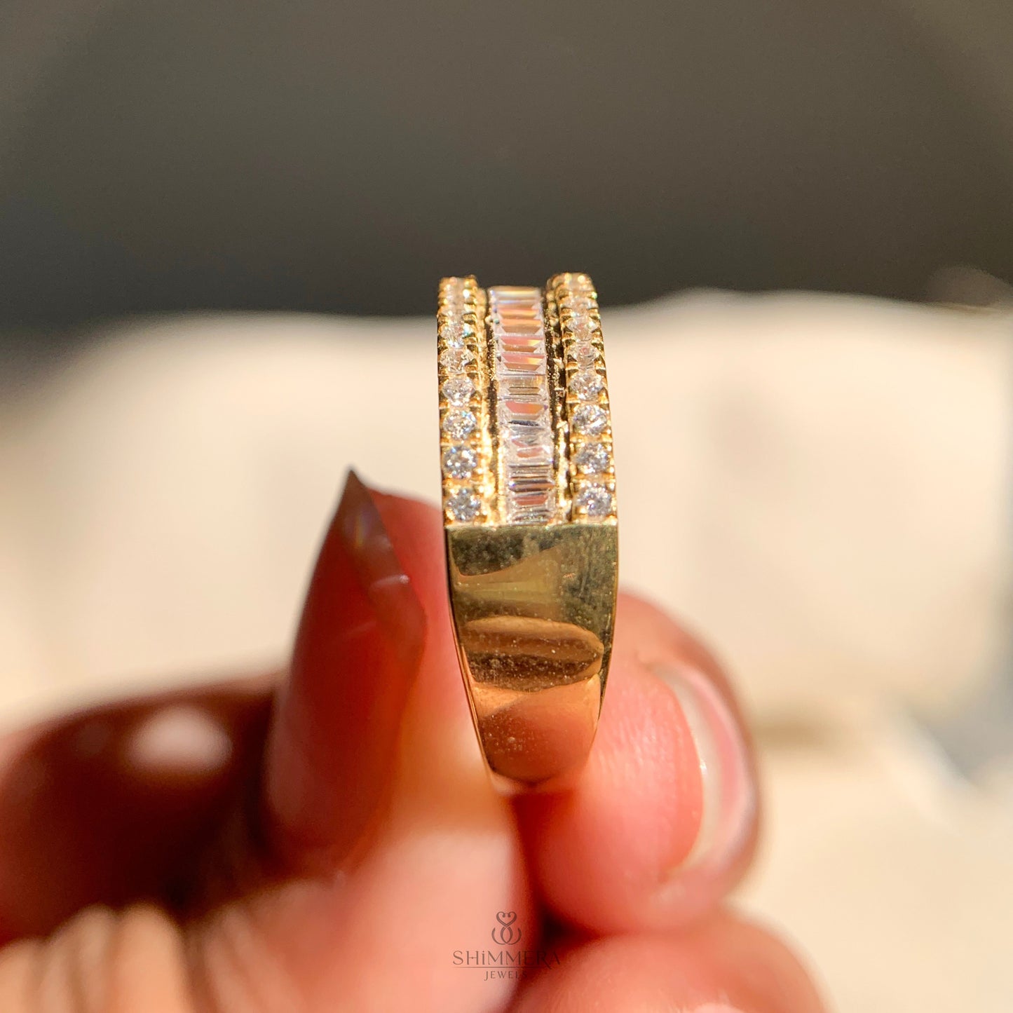 Baguette and Round Diamond Anniversary Wedding Bands