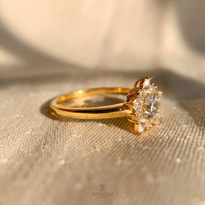 Luxury white gold round and pear diamond cluster engagement ring