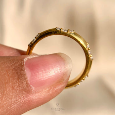 Classic flush set wedding band with round cut diamonds