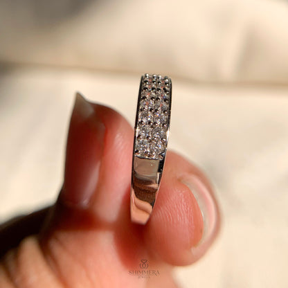 Double Row Round Diamond Channel Set Wedding Band