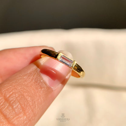 Timeless east-west baguette diamond wedding ring with polished finish
