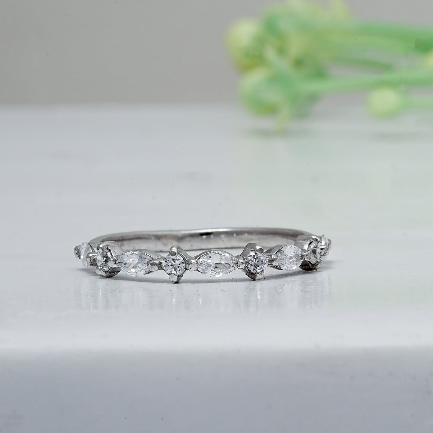 East West Bezel Set Marquise Diamond Wedding Band