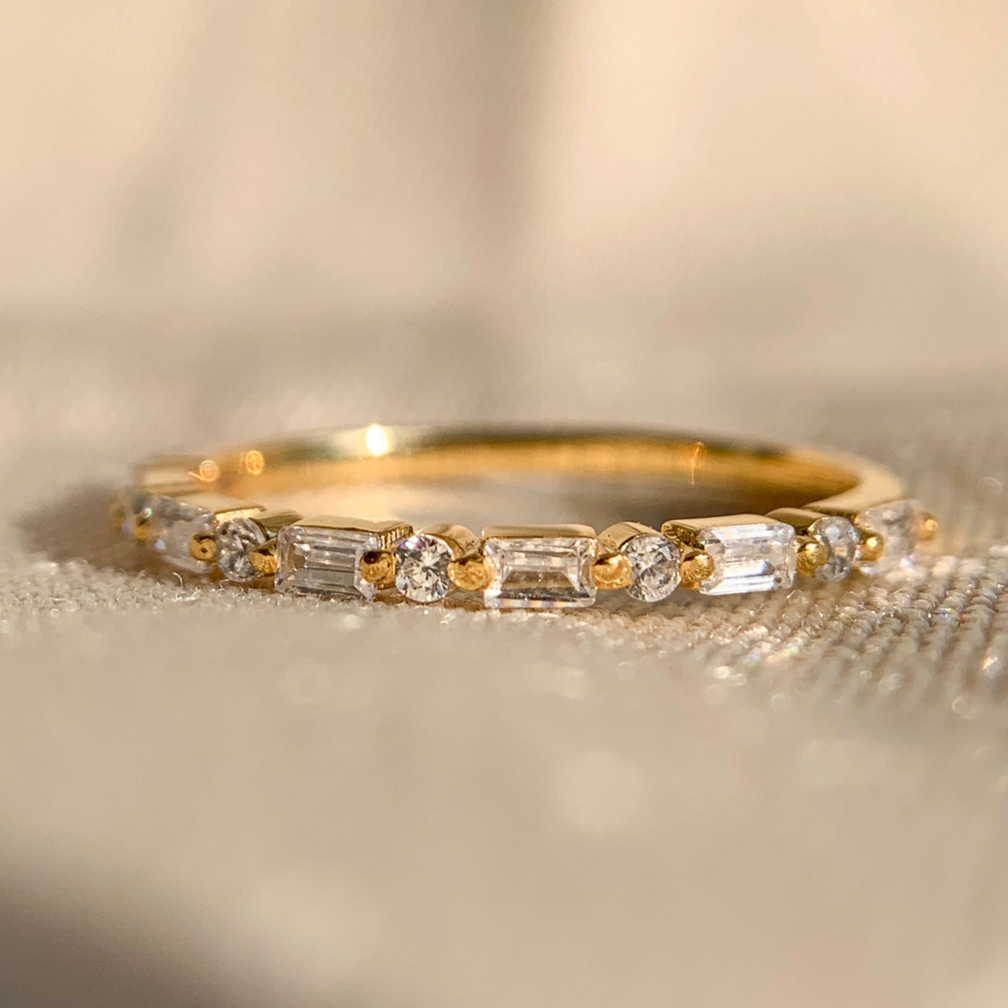 East West Baguette And Round Diamond Band In Gold