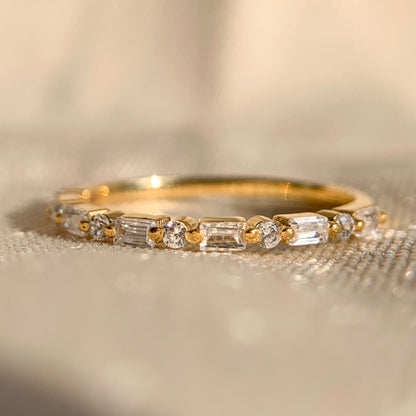 East West Baguette And Round Diamond Band In Gold