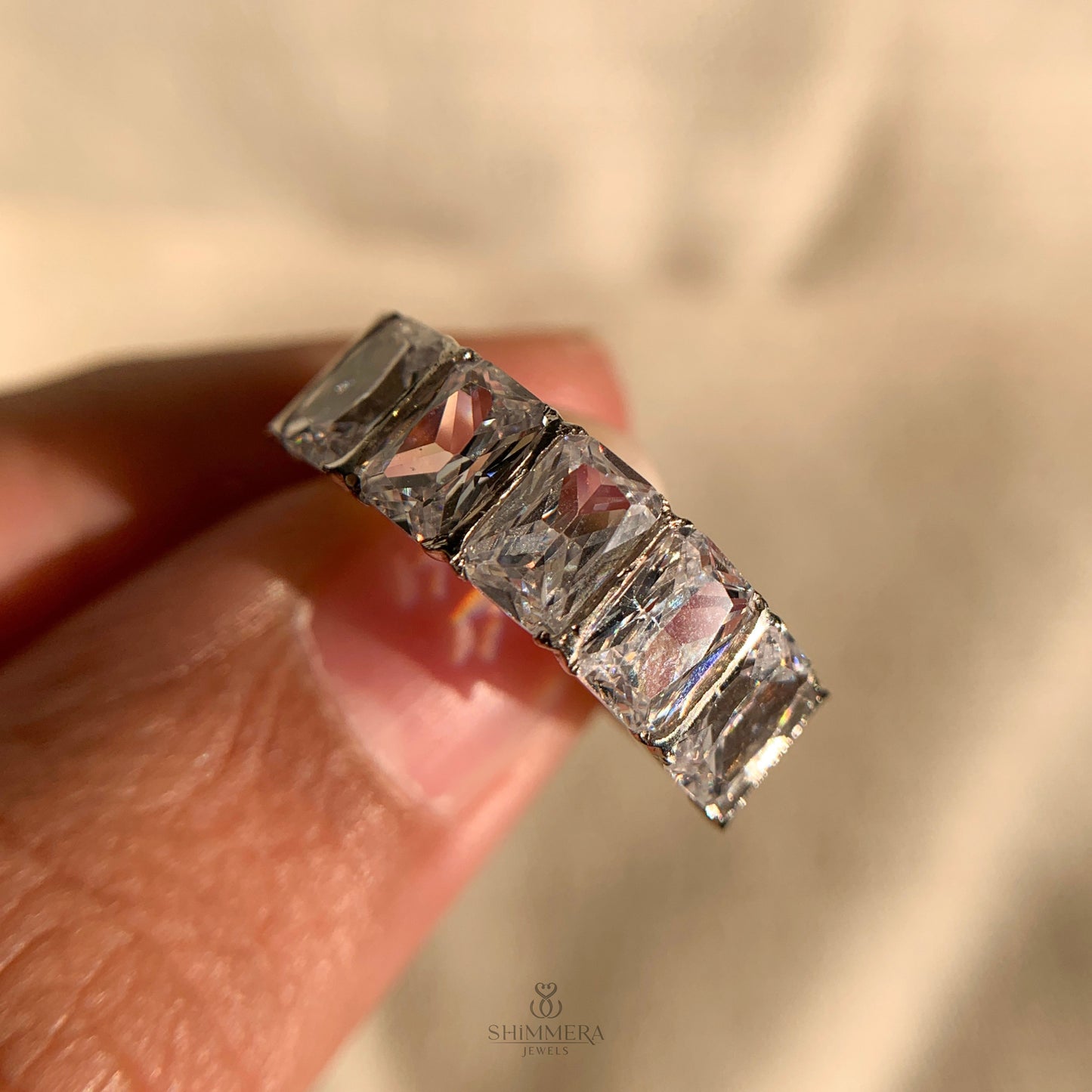 Emerald Cut Scalloped Half Eternity Band
