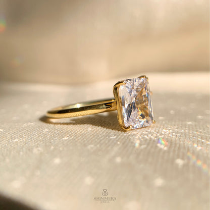 Timeless emerald cut moissanite engagement ring with sleek band